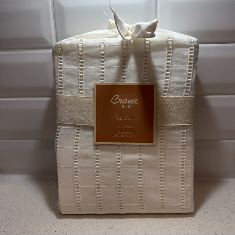 Crane Baby Ivory Textured Cotton Bed Skirt NEW